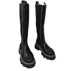 GANNI Tall Chelsea Boots Black Leather Lug Sole Platform 36 US 6